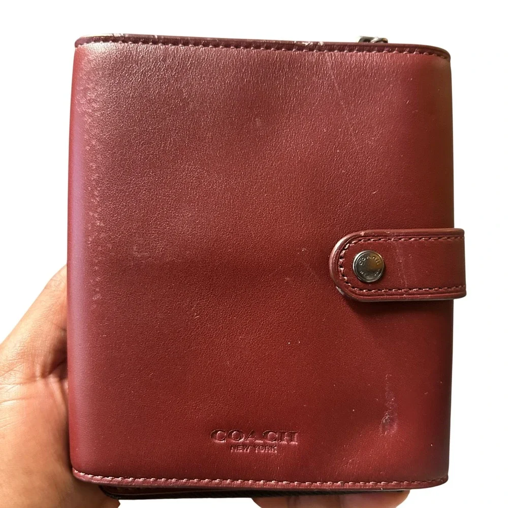 Coach F34868 Cord Wallet Cardinal Red Burgundy Leather Zip Leather Bifold